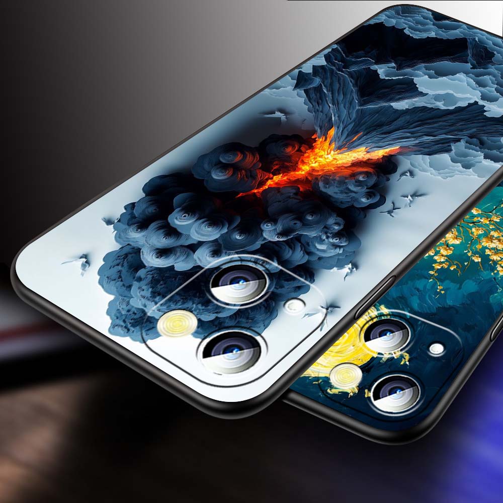 Creative landscape patterns Phone Case For Apple iPhone 17 16 16E 15 14 13 12 11 Pro Max Plus Black Soft Silicone
