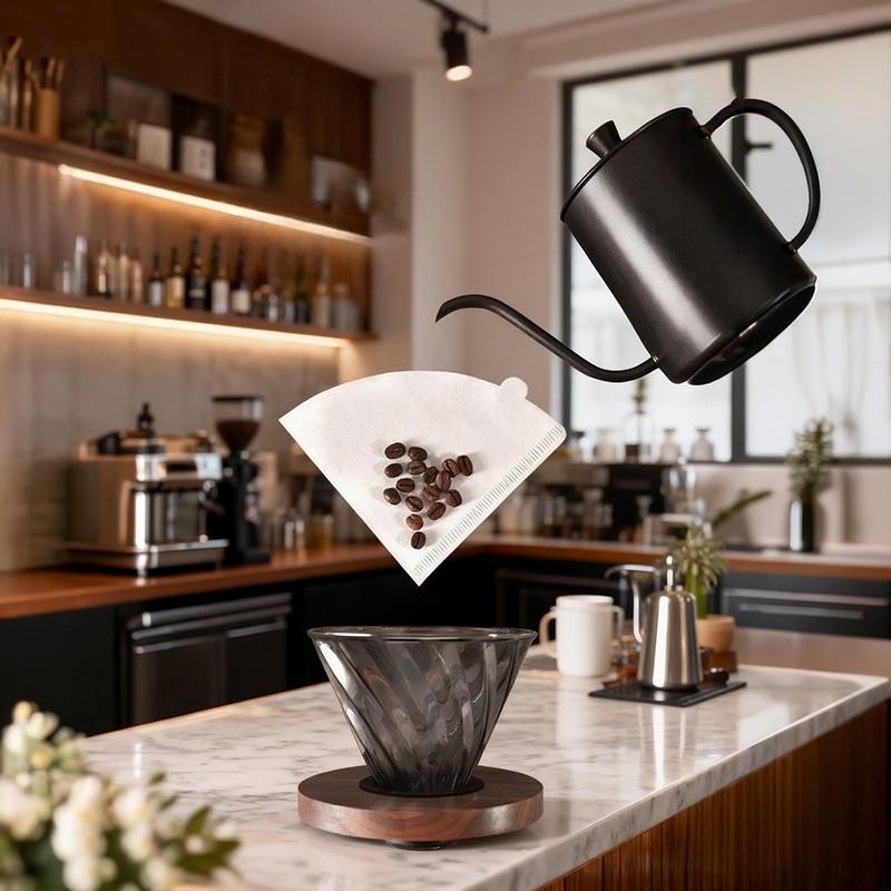 100pcs V02 Hand Brewed Coffee Filter Paper Virgin Wood Pulp Disposable for 1-4 People Cone Drip Coffee