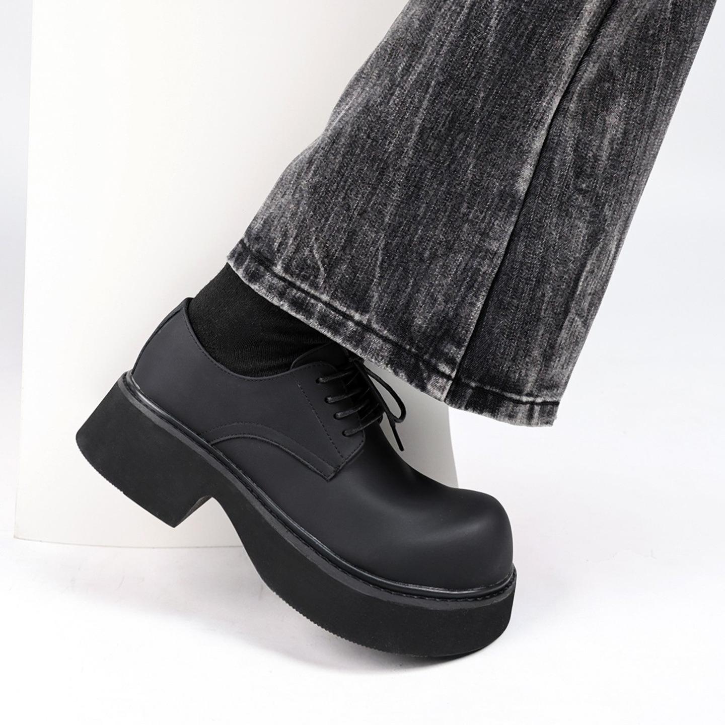 

Shoes men s big head British casual leather shoes platform heightened black matte spring 37 suitable for sports shoes size 38 чёрный