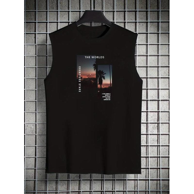 

Loose Fit Sleeveless Tee, Retro Band Design, Polyester Material Comfortable for Outdoor Hiking, Weekend Hangouts & Vacation XXL чорний