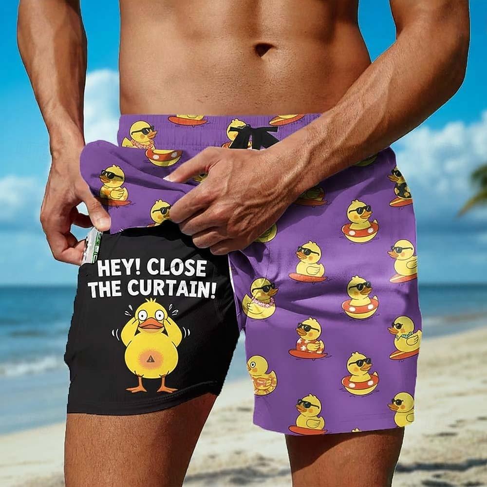 Men's Animal Duck Funny Gestures Swimming Trunks Board Shorts Shorts Mid Waist Streetwear Hawaiian Casual