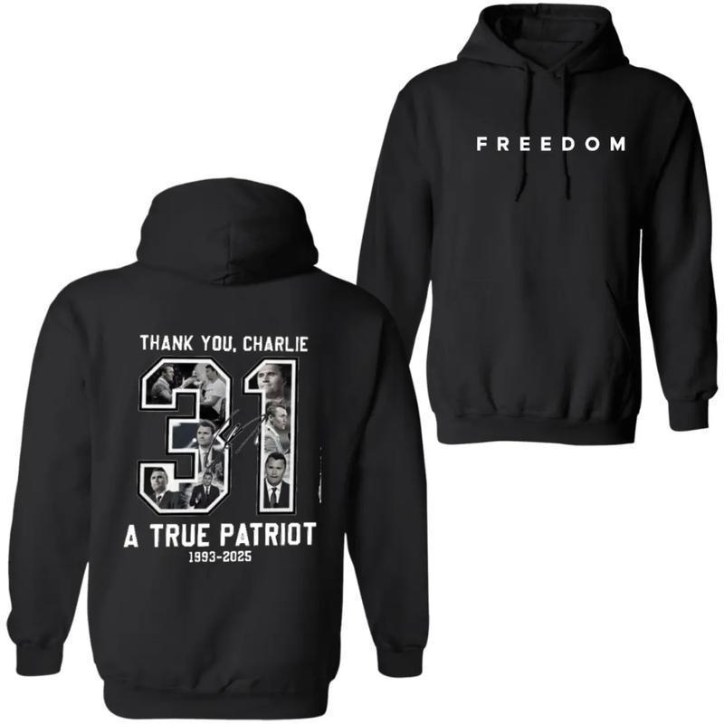 Hot Sale Freedom 2025 Charlie Kirk Unisex Two-Sided Hoodie Small