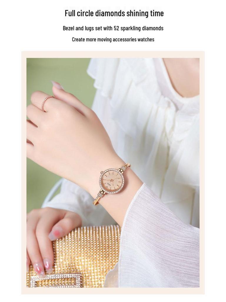 Gedi Ladies' Luxury Diamond-Set Bangle Wristwatch - Exquisite, Small, Waterproof Quartz Design