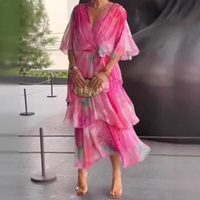 Europe, America Amazon New Spring and Summer Gradual Change Printing Layered Fashion Women's Dress