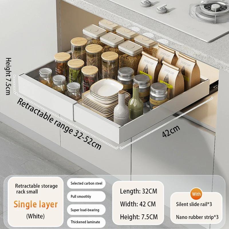 Spice Box Storage Rack Scalable Pull-out Kitchen Storage Rack Multi-Functional Retractable Drawer Basket Cabinets Organizer