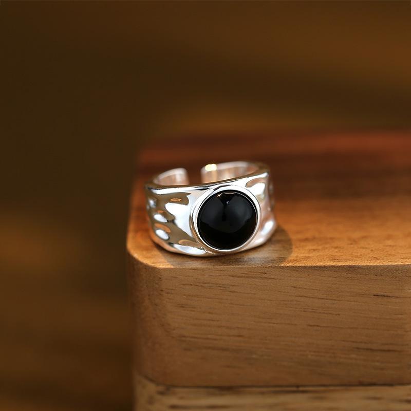 VENTFILLE 925 Sterling Silver Finger Rings for Women Black Stone Couple Minimalist Ring Party Jewelry Gift Dropshipping