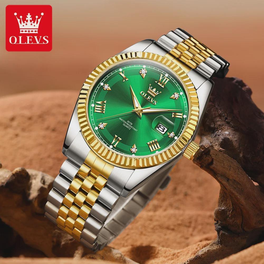 OLEVS Men's Watches Silver Stainless Steel Waterproof Quartz Watch for Man Luminous Date Business Original Male Wristwatch
