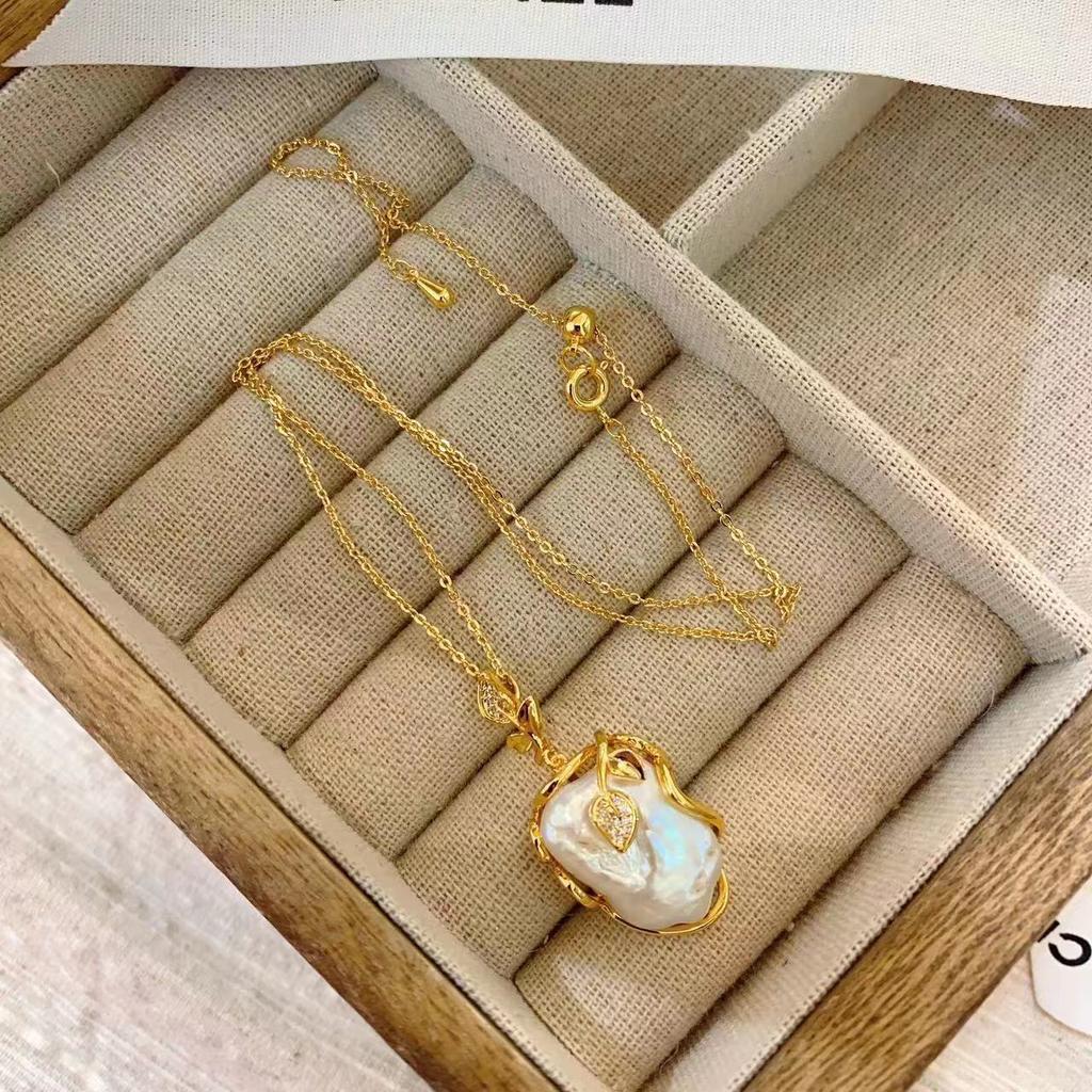 Baroque Pendant, Freshwater Pearl Necklace, Collarbone Chain, Women'S French Light Luxury 22K High-End Pendant Chain.