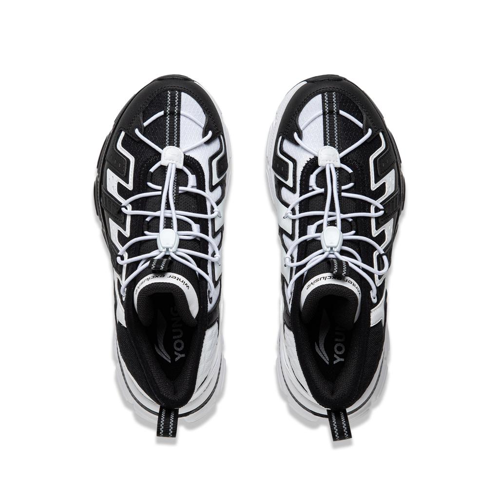 Li Ning Kids Sports Lifestyle Series Comfortable Trendy Non-Slip Wear-Resistant Mid-Top Casual Shoes Kids Casual Shoes Black White YKCU174-1