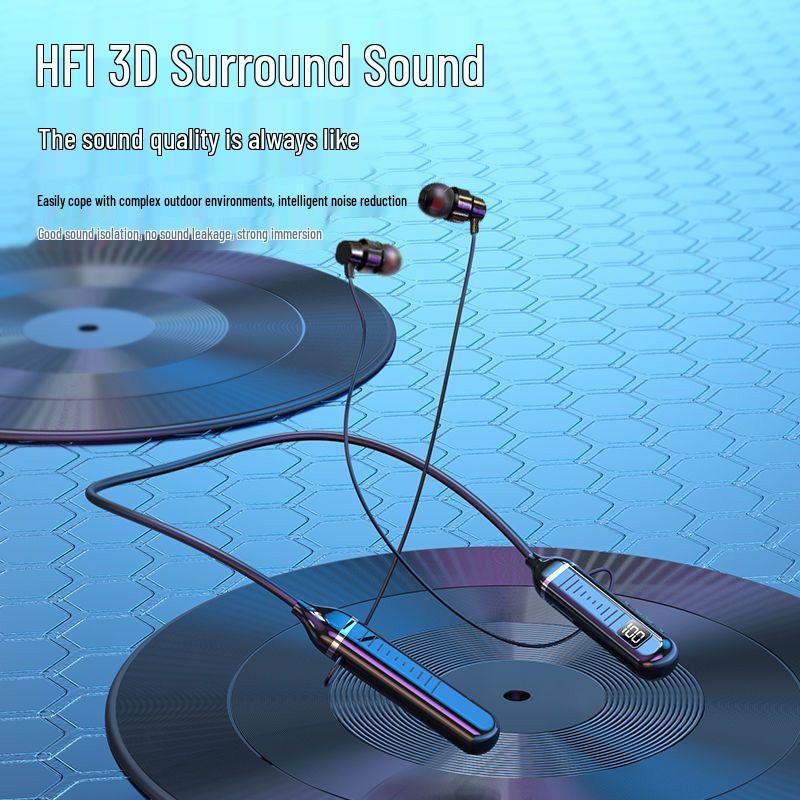Kablosuz Boyun Bandı Bluetooth Kulaklık Dijital Ekranlı, Yüksek Kapasiteli, Yarı Kulak İçi, Spor Stereo Ses