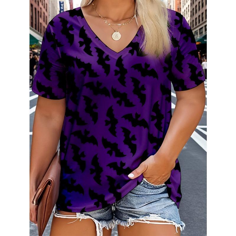 T-shirt da donna estiva con stampa 3D e scollo a V Travestimento di Halloween