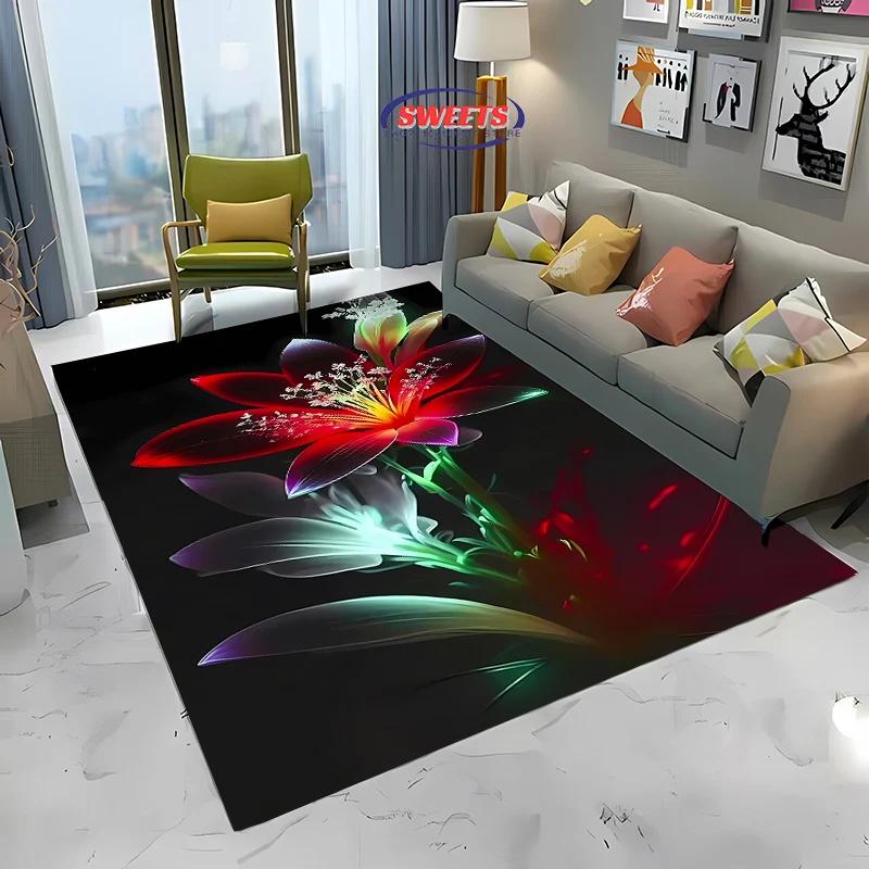 Beautiful Lily Flower Large Carpet for Home Living Room Children's Bedroom, Sofa Doormat Kitchen Floor Rug, Anti-slip Decor Mat