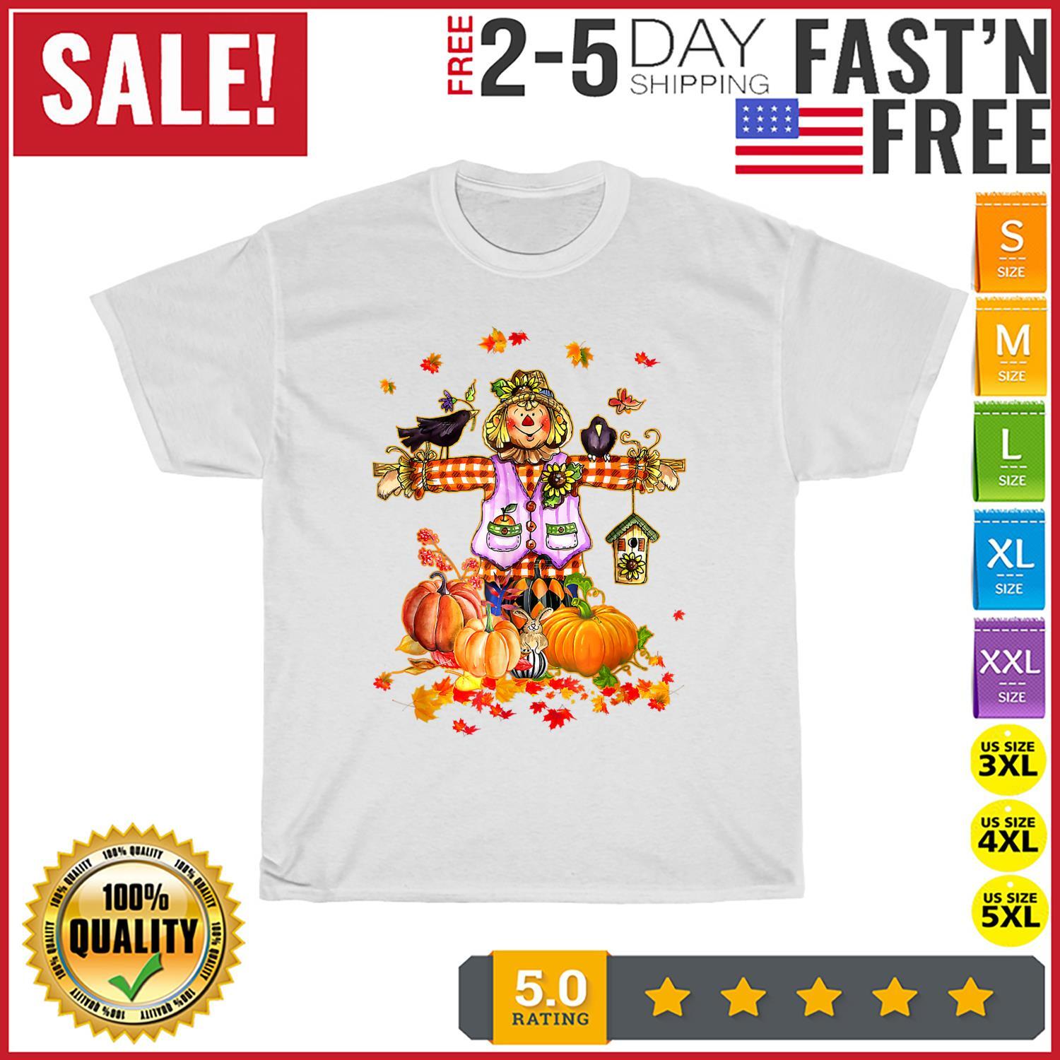 Scarecrow Autumn Hello Fall Pumpkin Thanksgiving Halloween T Shirt Mens Womens Tees Top Men Women NEW 3XL