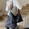 Vintage Simple Large Capacity Women's Shoulder Bag Korean Style Solid Color Casual Tote Bags Trendy PU Zipper Messenger Bags