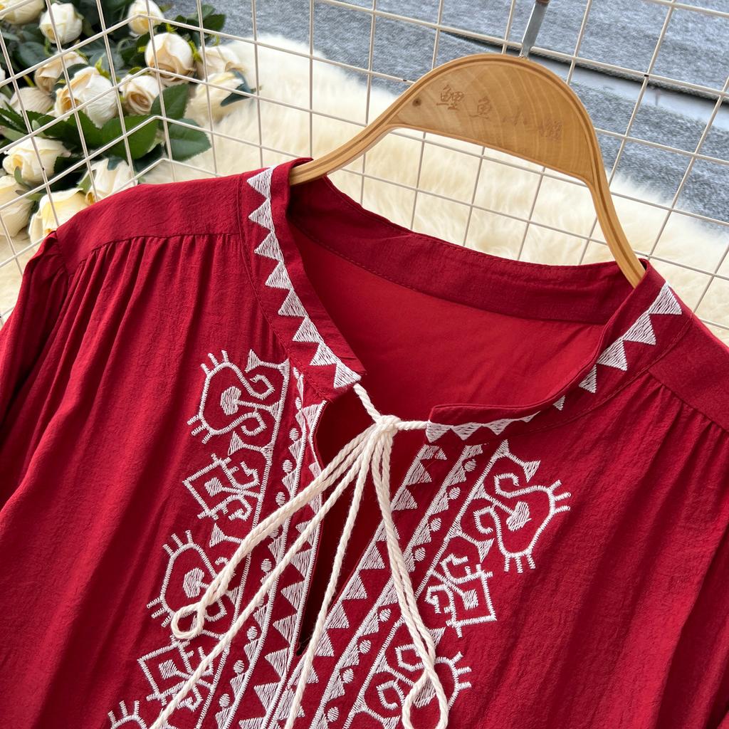 Schickes Vintage Langarm Locker Schlank Elegant Fee Koreanische Mode Boho Sommerkleid Damenbekleidung Langes Kleid