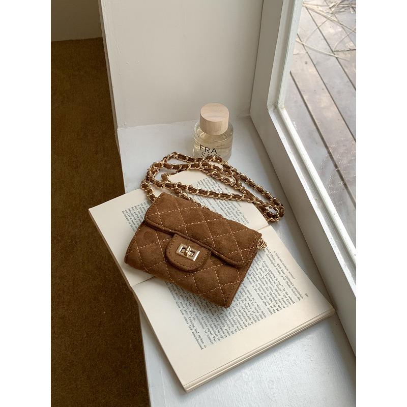 Sac mini chaîne automne et hiver pour femmes en daim nouveau petit sac carré grille losanges rétro coquillage bandoulière
