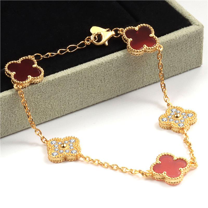 Glückliches Fünfblüten-Vierblattklee-Armband für Männer und Frauen 18K Achat Perlmutt Seiko High-End-Armband