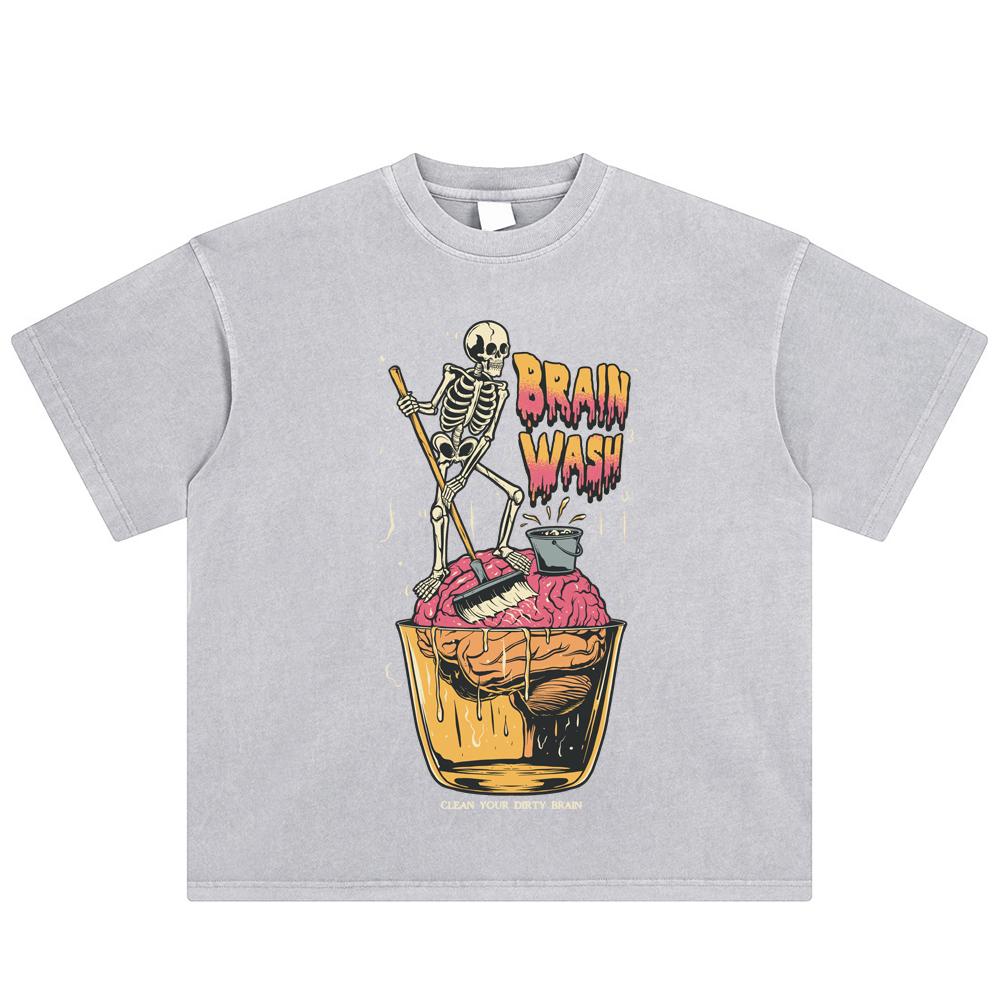 Halloween Funny Graphic T-Shirt Cotton Washed Tshirt Unisex Tops Tees Summer Short Sleeves T Shirt