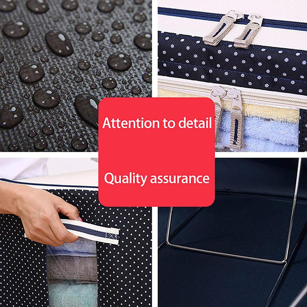 Stackable Storage Bag with Metal Frame Wardrobe Organizer with Zipper Quilt Blanket Closet Clothing Organizer for Duvets Clothes