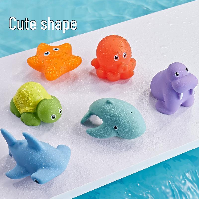 Cross-Border Baby Bath Toys Set: Turtle, Shark, and Animal Squeeze Toys with Water-Squirting and Floating Features.