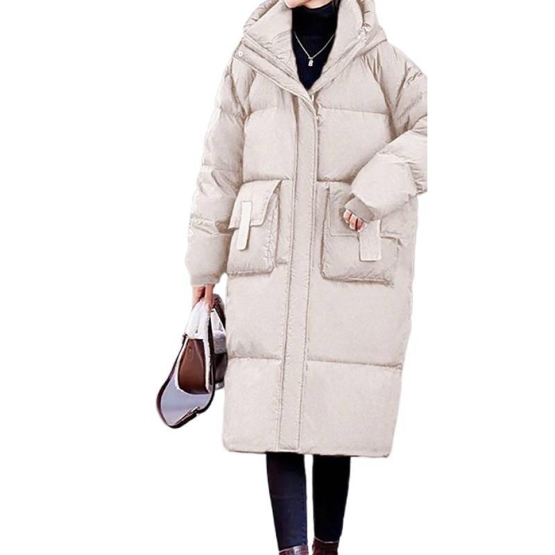 

Зимнее новое утолщенное пальто-хлеб женское длинное корейского стиля пальто с капюшоном черное XL