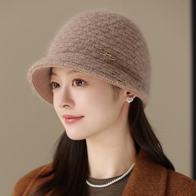 Chapeau pour personnes âgées Chapeau d'hiver en laine pour femmes Chapeau tricoté chaud épais en poils de lapin