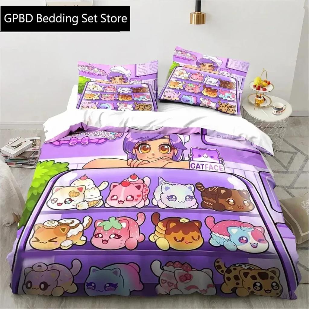 3D Cartoon Game Cute Aphmau with Wings Bedding Set Single Twin Double Queen King Cal King Size Bed Linen Set