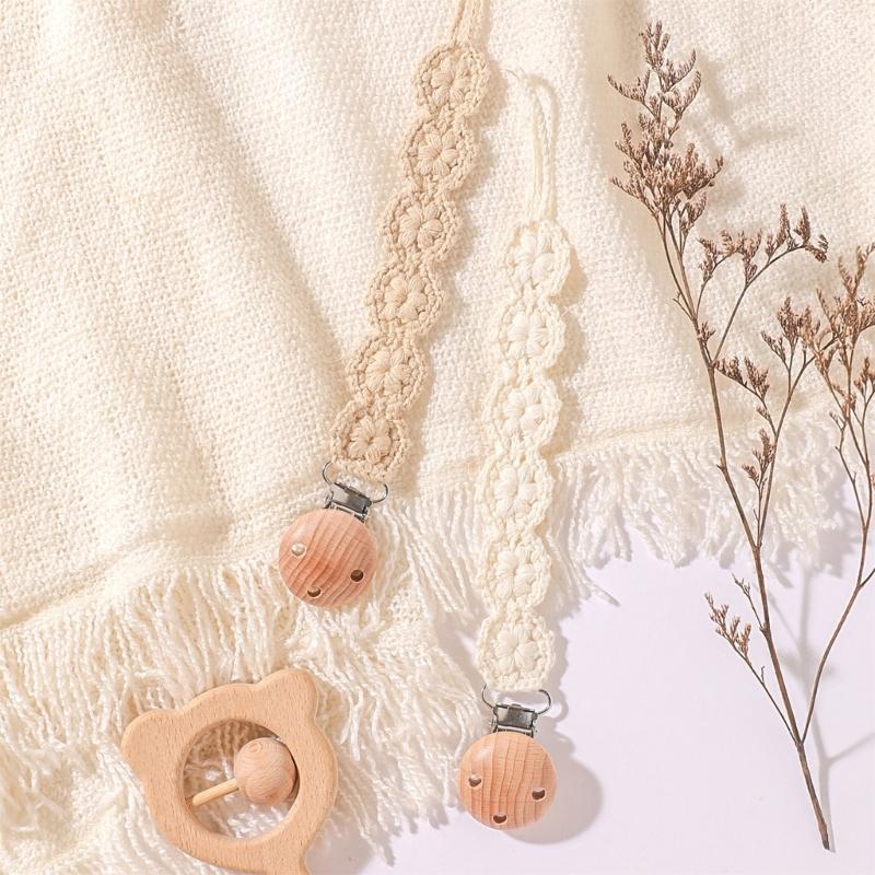 Pack of 2Pcs Handwoven Baby Pacifier Clip Chain Hand-knitting Toddler Feeding Bottle Strap Belt for Infants