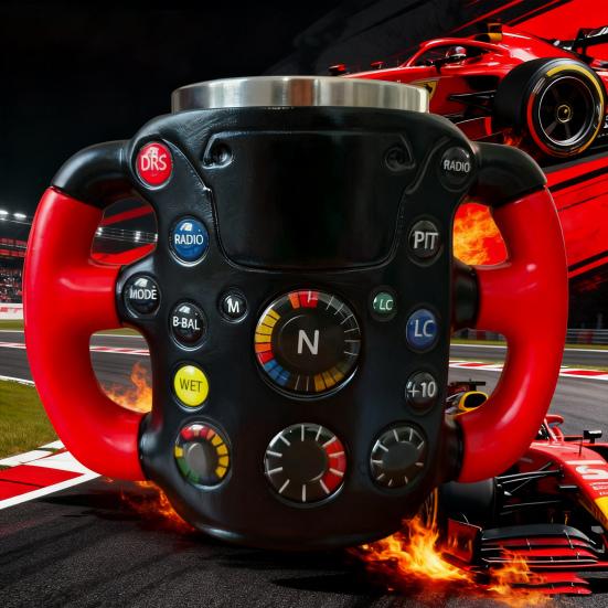 Ceramic Coffee Mug Racing Steering Wheel Pattern Ergonomic Handle Mug Non-Slip Bottom Coffee Cup Christmas Present