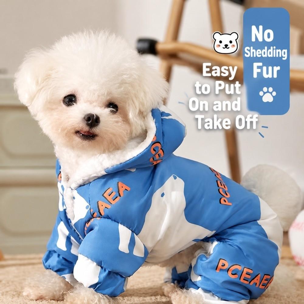 Anti-Shedding Dog Winter Clothes Splash-Proof Fleece Lined Puppy Jumpsuit Thick Material Dirt Resistant Protective Romper