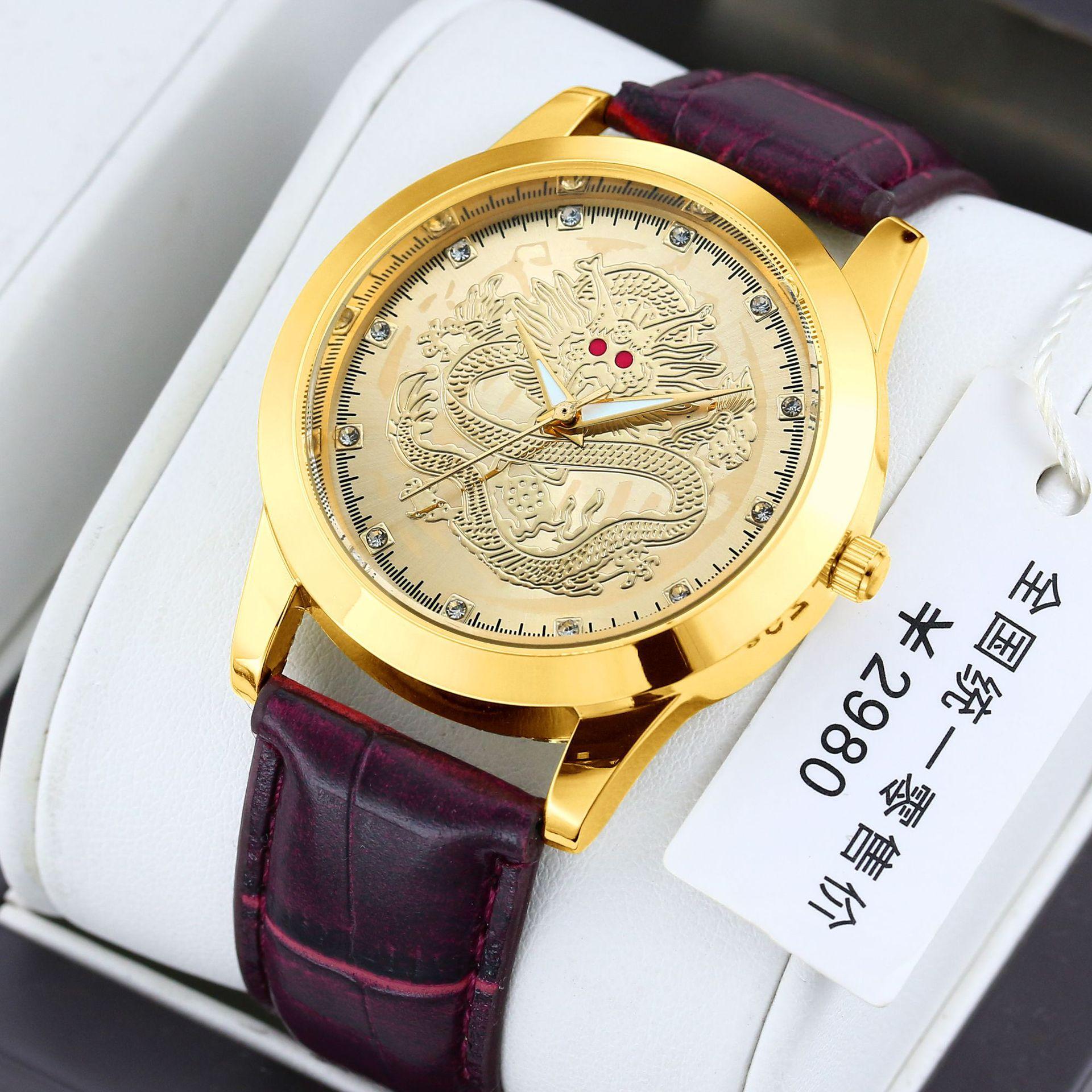 Men S Watch Dragon Gold Watch Diamond Waterproof Steel Strap Watch Quartz Watch Men S Watch Fashion Watch Tide
