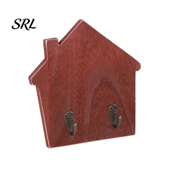 No Damage Wall Mounted Hooks Wood House Shape Storage Hook, Strong Traceless Adhesive Decorative Solid Hangers American Style Hanger for Home Entryway