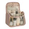 HK8297 Waterproof Clear Design Makeup Bag Large Capacity Cosmetic Bag PU Leather+PVC Travel Toiletry Organizer with Portable Handle Strap