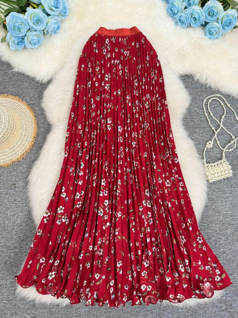 European & South African Cross-border 3D Floral Pleated A-line Midi Skirt for Women