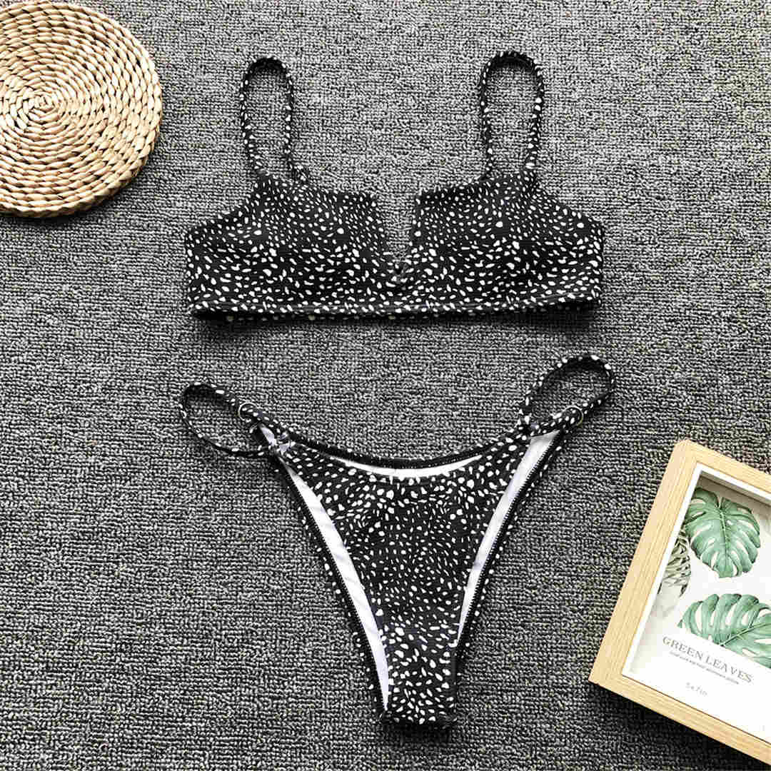 

мода сексуальный V-образный бразильский купальник бикини женский купальник женский комплект бикини леопардовый купальник S чёрный