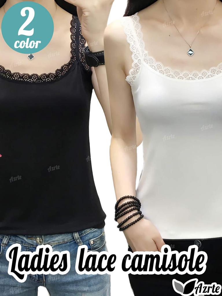 Azulte Fashionable Camisole with Lace Chest and Shoulder Perfect for Middle High and College Perfect for Everyday and Cute and Stylish Black Perfect