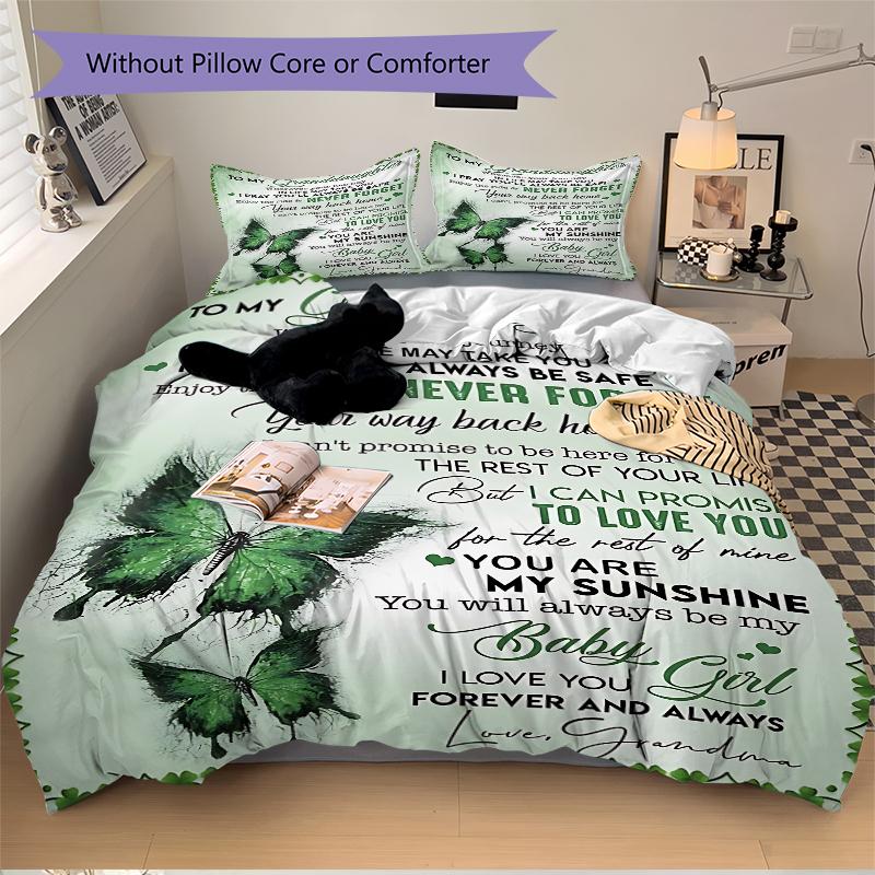 3Pcs Grandma'S Love Granddaughter Bedding Set Soft Fabric Duvet Cover Pillowcases Home Christmas Xmas Halloween Gift 1 Duvet Cover 2 Pillowcase G153