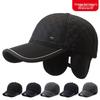 Men's Winter Herringbone Windproof Ear Protection Baseball Cap - Adjustable, Warm, Cotton, Casual for Middle-Aged & Elderly.