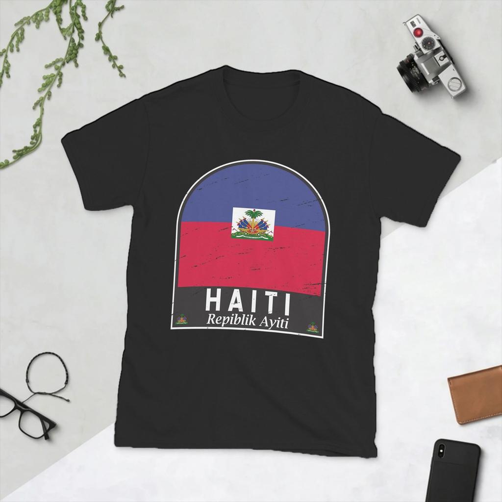 Haiti Flag Emblem Vintage Tshirts Unisex Novelty 100 Cotton Tee Shirt Round Collar Short Sleeve T Shirt Summer Clothes
