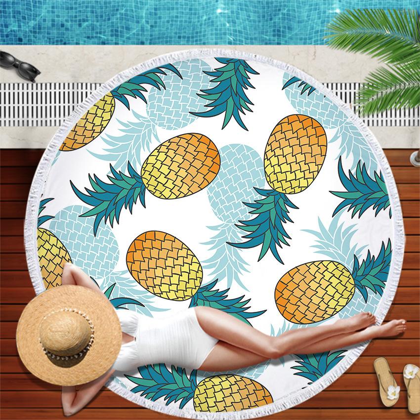 Tropical Fruit Pineapple Beach Towel Microfiber Floral Bath Shower Towels Round Beach Blanket Summer Swimming Shawl Yoga Mat
