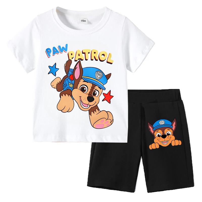 PAW Patrol Children's T-shirts Sets Summer Cartoon Print Boys Short Sleeve Shorts 2pcs Suit Kids Outfits Casual Clothing Sets