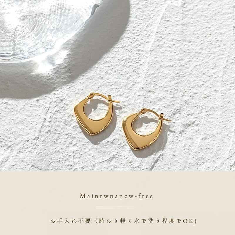 [mico.lor] Stainless Earrings (244) Hoop Set of 2 Ladies Woman Surgical Stainless Steel 316L Compatible with Metal Allergies Gold Golden