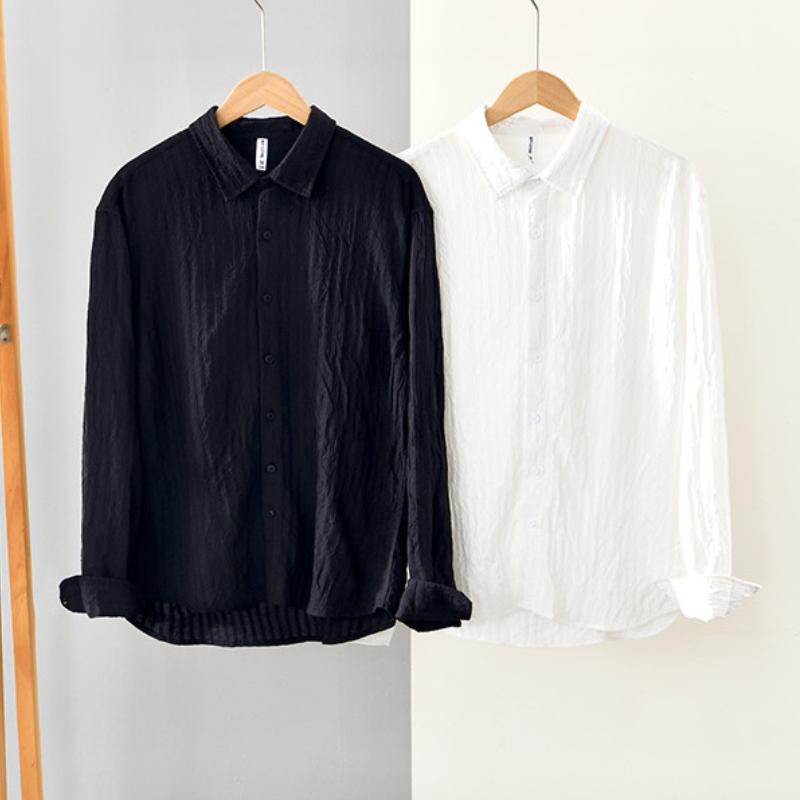 Klasická základní tenká pánská jednobarevná košile s límečkem, jednořadová, s dlouhým rukávem Všestranná košile