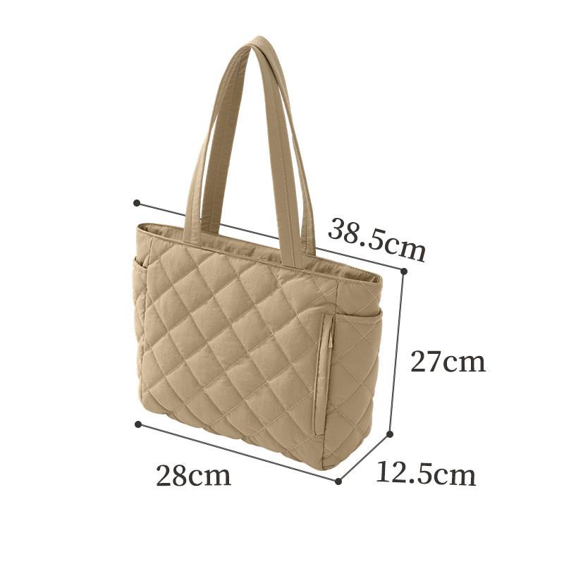Nylon Tote Bag For Travel With Diamond Pattern Large Capacity Casual Shoulder Bag For Commuting