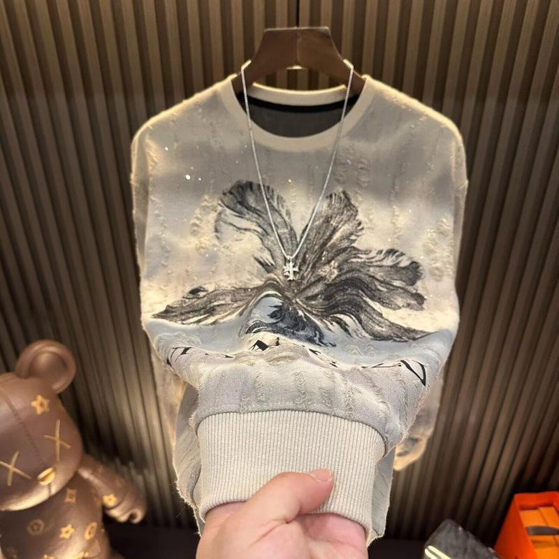 2025 Men s Autumn/Winter Plus Velvet Round Neck Long Sleeve Hoodie - Loose Casual Versatile Base Layer 3XL