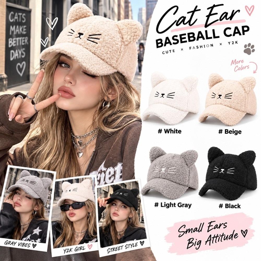 Adjustable Fleece Peaked Hat Lamb Fleece Baseball Cap New Cat Ear Baseball Cap  Women Girls