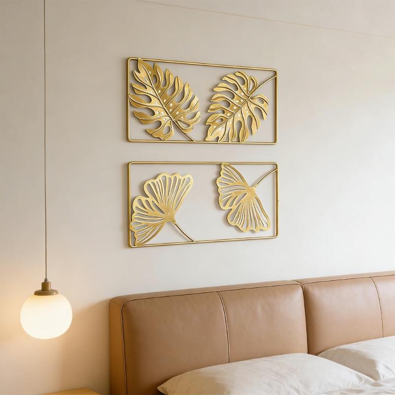 2Pcs Modern Scandinavian Wall Art Metal Monstera Leaf Decoration Wall Hanging For Home Office Indoor Wall Decors
