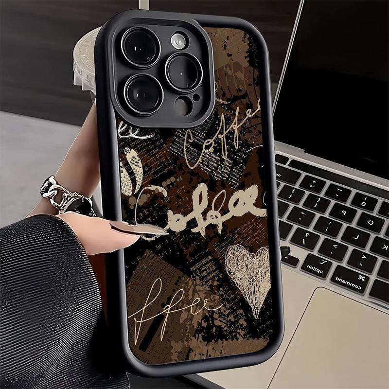 Phone Case for iPhone 17 Air 16E 15 16 Pro Max Black Coffee Fashion Style Cover 14 Plus 13 12 Mini Soft Shell Silicone Fundas