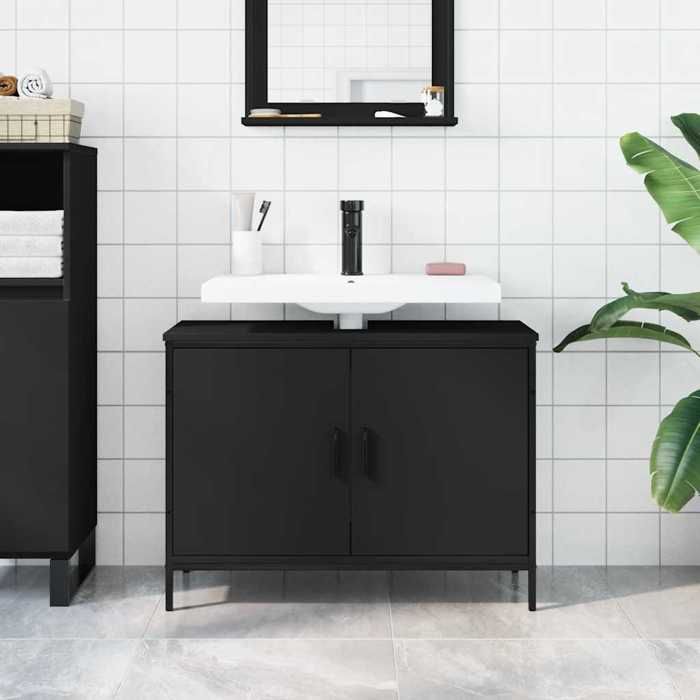 VidaXL Bathroom Vanity Cabinet, Sink Unit with Storage, Toilet Under-Sink Cabinet, Modern, Black Wood 842451