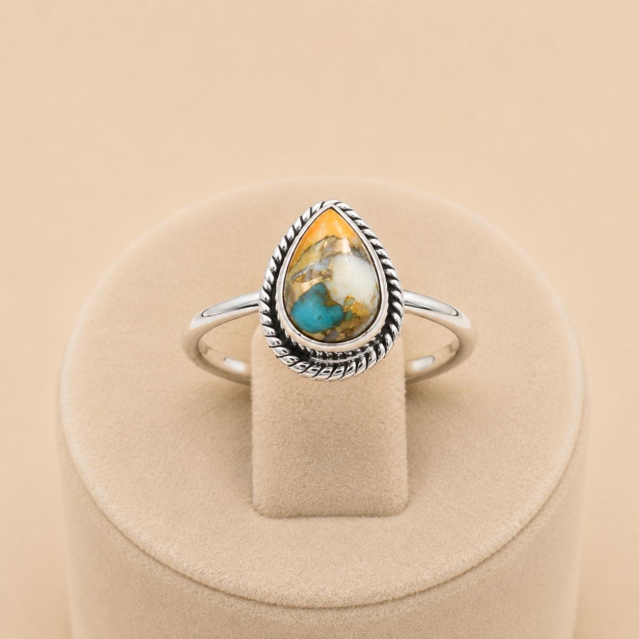 

Oyster Copper Turquoise Teardrop Ring in 925 Sterling Silver, Handmade Boho Gemstone Ring, Minimalist Statement Jewelry 4 серебряный